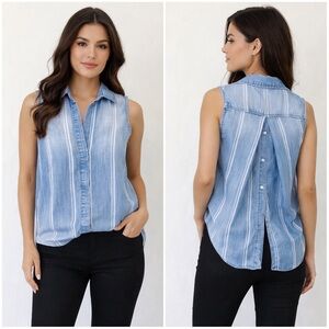 Bella Dahl Lyocell Sleeveless Button-Back Top – Blue Stripe